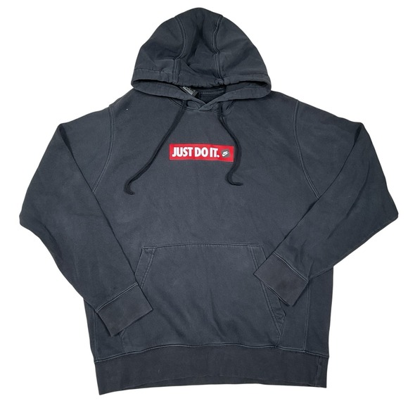Nike Other - Nike Just Do It Washed Black Fleece Pullover Hoodie Men's L Hooded Pockets
